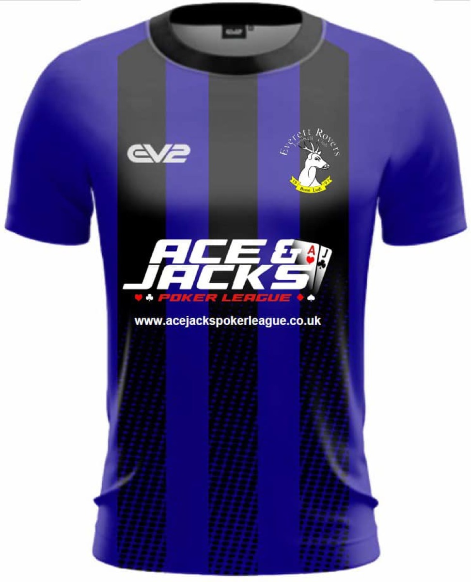 Everett Rovers shirt with the Ace & Jacks Poker League logo on the front